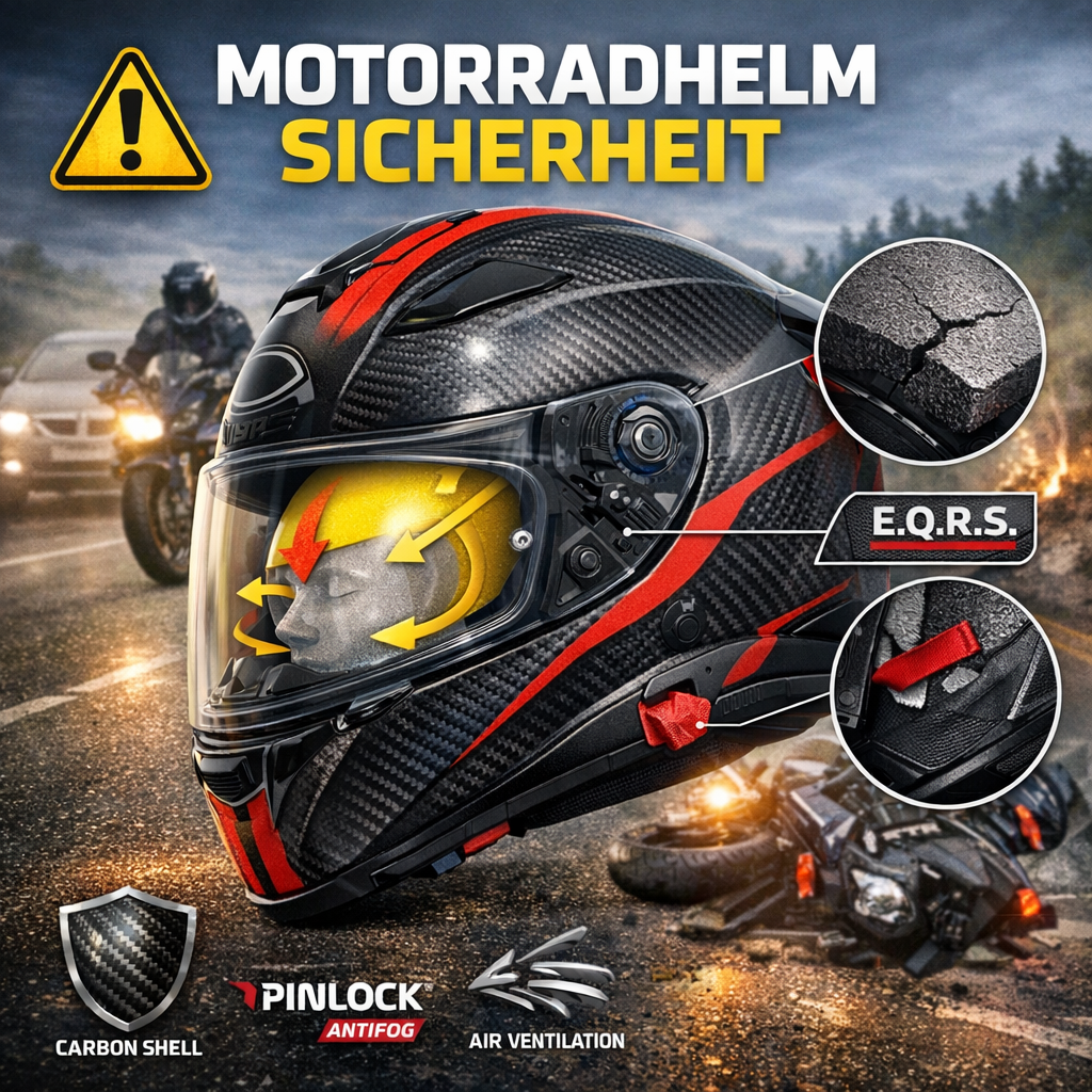 Motorradhelm mit Sicherheitsfeatures